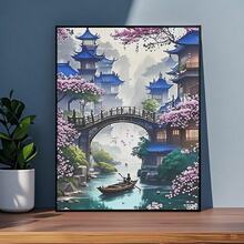 1 Set 5D Diamond Painting Kit - "Sakura Falling On Blue Eaves: Idyllic Spring Watertown With Boats On The Bridge" - Large Size Full Diamond Art DIY Diamond Painting Kit, Frameless Mosaic Full Round Acrylic Diamond Art DIY Diamond Painting Kit, Suitable For Home And Office Desktop Decor, Tabletop Decor And Wall Decor, Ideal Home Decor Gift For Living Room, Bedroom, Study - Multicolor - View 12