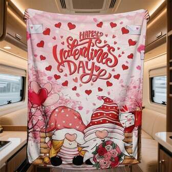 1pc Contemporary Flannel Valentine's Day Love Design Blanket - Comfortable Warm Digital Printed Knit Blanket, Suitable For Napping, Sofa, Office, Camping, Valentine's Day, Mother's Day, Multi-Purpose Gift Blanket, Suitable For All Seasons