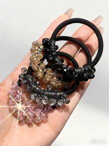 4/2/1 Pcs Set Crystal Rhinestone Hair Scrunchies, Shiny Elastic Hair Ties For Women/Girls, Suitable For Daily Wear, Office, Party, Date, Wedding, Low Allergy Non-Slip Hair Accessories Gift Box, Elegant Rhinestone Hair Scrunchies, Suitable For All Seasons (Spring, Summer, Autumn, Winter) Head Accessories - Multicolor - View 11