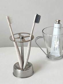 Stainless Steel Toothbrush Holder, Suitable For Toothbrush, Toothpaste, Electric Toothbrush, Makeup Brush, Razor And Stationery, Multi-Functional Toothpaste Rack, Toothbrush Storage Rack, Saves Countertop Space, Applicable For Kitchen, Bathroom, Shower Room, Dormitory, Cosmetic Tools, Unisex Home Bathroom Decor, Bathroom Storage Accessories - Multicolor - View 2