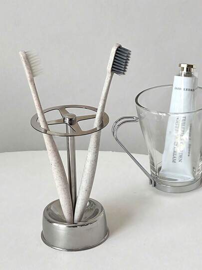 Stainless Steel Toothbrush Holder, Suitable For Toothbrush, Toothpaste, Electric Toothbrush, Makeup Brush, Razor And Stationery, Multi-Functional Toothpaste Rack, Toothbrush Storage Rack, Saves Countertop Space, Applicable For Kitchen, Bathroom, Shower Room, Dormitory, Cosmetic Tools, Unisex Home Bathroom Decor, Bathroom Storage Accessories