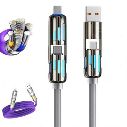 240W 4-In-1 Universal USB Charging Cable [2 Pack] – Fast Charger Cord With USB-A, Dual USB-C & Lighting, For IPhone 14/15/16/17 Series, IPad &  & Mor