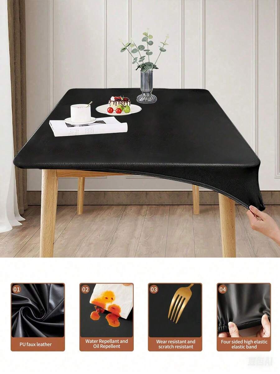 1 tấm phủ bàn màu trơn phủ toàn bộ, vải PU, chống thấm nước, chống bắn nước, chống dầu, dễ lau chùi, thích hợp cho bàn làm việc tại nhà, phòng ăn, quán cà phê và văn phòng