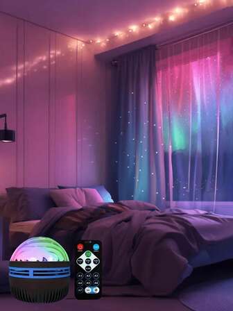 1pc LED Projector Light, Multi-Color Patterns With Remote Control, Galaxy Star Projector, Bedroom Night Light Projector, Water Wave Projector, Star Projector, Home Theater, Ceiling, Christmas Decoration Gift, Valentine's Day Gift, Camping, Wedding Decor, Romantic Night Light