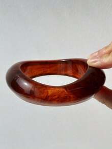 Fashionable Exaggerated Wide Autumn/Winter Brown Tie Dye Silver Rivet Asymmetrical Gear Resin Bracelet - 彩色 - 查看 5