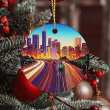 1 Piece Luxury Theme Ceramic Ornament - Iconic Skyline With Willis Tower And Navy Pier, Durable Collectible Tree Decoration, Suitable Holiday Decoration, Families, Year-Round Use (Compatible With Trees) - 3*3英寸 - 查看 6