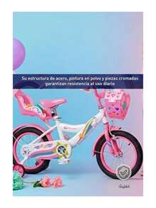 Bicicleta Infantil Rosa, Rodada 14 con Ruedas de Entrenamiento, Canastilla, Asiento y Manubrio Ajustable, Ideal para Niñas de 3 a 5 Años. Bluelander - Rosa - Ver 4