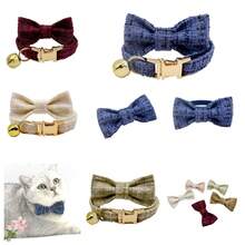 2pcs/Set New Woven Plaid Bell Pet Cat Collar & Bow Tie Set, Adjustable Pet Collar With Soft Bell, Handmade Mini Cat Collar With Metal Buckle, Suitable For Small Cats And Dogs - Multicolor - View 1