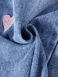 Jeans vaqueros anchos de pierna casual con bordado de corazón y lavado desgastado para niñas - Azul - Ver 7