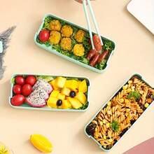 1pc 3-Layer Stackable Bento Lunch Box With Chopsticks & Spoon, Insulated Bag, Adult/School Lunch Box With 3 Compartments, Suitable For Back To School, Work, Outdoor Camping - Multicolor - View 5