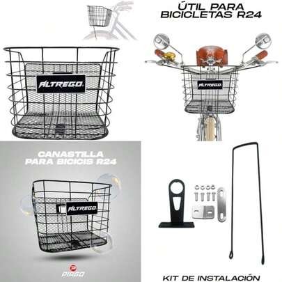 Piago Canasta Canastilla para Bicicleta Acero R24 Incluye Soportes(R24 Negra)