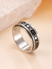 1 chiếc nhẫn xoay giảm căng thẳng bằng thép không gỉ với họa tiết mặt trăng và mặt trời, phù hợp cho cả nam và nữ, dùng hàng ngày, quà tặng ngày Valentine. - Nhiều màu - Xem 3