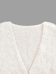 Women's Loose-Fit Plain Sweater, Casual Fall & Winter Knitwear, Lantern Sleeve Design, Moderate Fabric Thickness, Comfortable Daily Wear - White - View 5