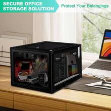 Medication Lock Box With Code, 12.6L Large Lockable Storage Box, Snacks, Phone, And Electronics - BPA - Design With Holes Home, Office, Dorm, And Fridge - 1 + Black - View 7