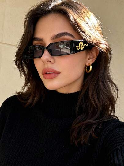 1 Pair Classic Small Square Snake Skin Element Fashion Women's Fashion Glasses, Outdoor Travel And Beach Accessories, Basic Business Casual Gift For Women In Autumn/Winter, Suitable For Summer Beach Vacation And Outdoor Travel