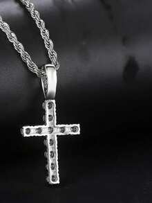 1件优雅立方氧化锆十字架吊坠项链，女士礼物，婚礼首饰 - 銀色 - 查看 6