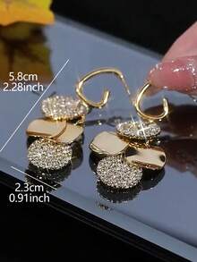 1 Cặp bông tai hợp kim đồng tua rua thiết kế hình học sang trọng, thanh lịch, cao cấp, đính đá Rhinestone hoàn toàn, thích hợp cho trang phục hàng ngày, dạ hội, tiệc tùng, lễ hội của phụ nữ - Vàng - Xem 3