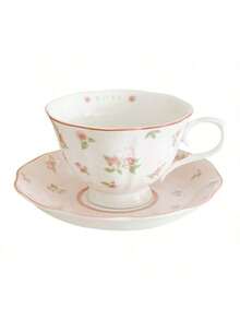 1 Set Ceramic Coffee Cup & Saucer, Suitable For Home Kitchen, Restaurant, Living Room, Gift, Drinking Water, Tea, Coffee, Milk, Juice, Wedding, Party, Birthday