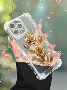 1 pieza Funda de teléfono con diseño de ramo de rosas doradas sobre fondo claro, estilo elegante y sofisticado, funda transparente resistente a golpes, ligera y con corte preciso, compatible con iPhone 17/16/15/14/13/12/11/XS/XR/X/PLUS/PRO/PROMAX, compatible con Galaxy A34/A35/A54/A55, Galaxy S20/S21/S22/S23/S24 Ultra/Plus, compatible con Moto/Galaxy/Redmi/Honor/OPPO, regalo de fiesta - transparente - Ver 8