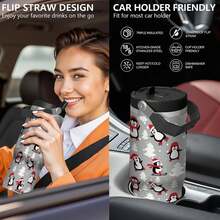 1 Pc 30oz Auto Cup, Stainless Steel Tumbler - Double Wall Insulated Travel Mug For Coffee & Water,Penguin Christmas Tree Snowflake Pattern Theme Termos, Cups Tumbler,Vasos,Keeps Drinks Hot Or Cold - Water Bottle For Women - Suitable For Car Outdoor Use, Christmas Gift,Perfect Gift For Outdoor Adventurers & Coffee Lovers, Student & Children Gifts, Mom Gifts For Christmas, Grandma Gifts - Black - View 4