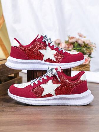 Festive Red Shoes, Perfect For Weddings, Vacations, Travel Photography, And Athletic Men Shoes. Suitable For All Seasons, Featuring A Glittery Upper, EVA Sole, Subtle Shimmering Details, And Breathable Fabric Lining. Stylish Men Sneakers.