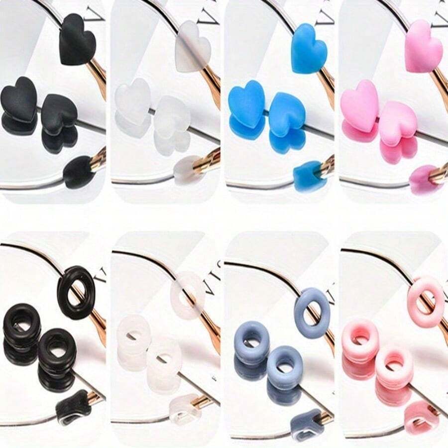 8pairs Heart Shaped Eyeglasses Non-Slip Sleeves, Soft Silicone Anti-Slip Glasses Leg Covers With Ear Hooks, Eye Leg Fixation Accessories Anti-Dropping Gadgets, Suitable For 3-8mm Eyeglass Leg Width, For Men, Women, Friends, Couples And Family, Glasses - 8對 - 查看 1
