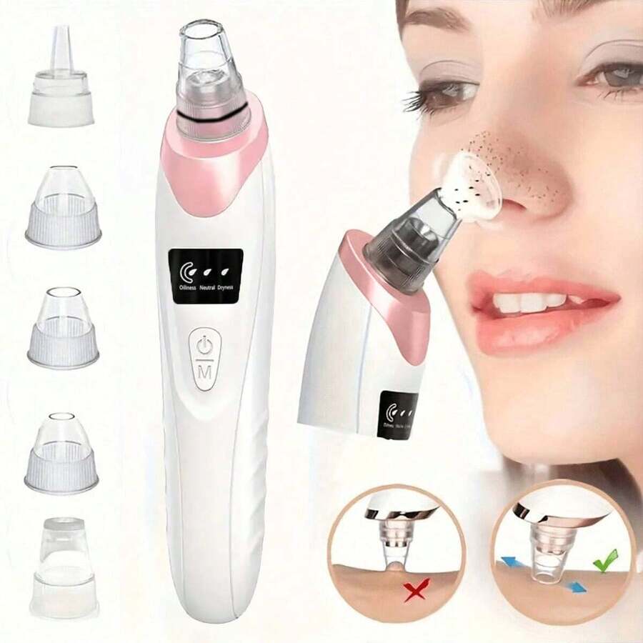 Máy hút mụn đầu đen điện 5 trong 1, làm sạch lỗ chân lông mặt với 5 đầu thay thế, dụng cụ làm đẹp cầm tay dành cho phụ nữ, quà tặng Giáng sinh, 3 tốc độ điều chỉnh, điều trị mụn trứng cá.