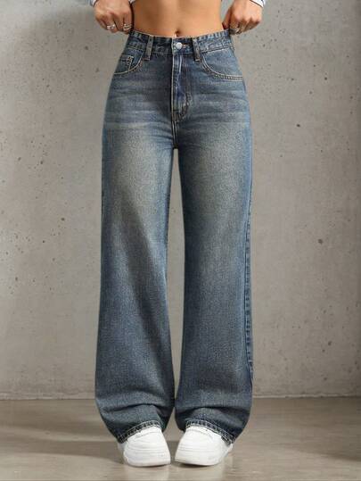 女童宽松多口袋牛仔裤