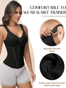 Waist Trainer Corset For Women Tummy Control Sport Workout Body Shaper Vest For Women Postpartum Gym Zipper And Hooks  Pajama Tops - màu đen - Xem 4