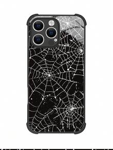 1 Funda protectora minimalista negra para smartphone, compatible con Apple 17/17pr/17promax/Air/16/15/14/13/12/11 y otros modelos, con elemento de patrón de telaraña anti-caída, adecuada para regalar a amigos