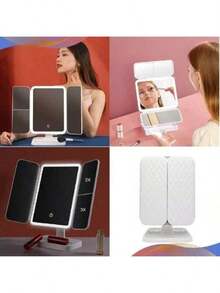 2X/3X Magnifying Mirror, Vanity Dressing Table With LED Lighting, Foldable, Makeup 78068 - 白色 - 查看 2