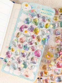 3D可爱贴纸 - 卡通热狗寿司泡泡贴纸，可爱迷你毛绒3D可重复使用贴纸，适用于剪贴簿、计划本、日记本、笔记本、笔记本电脑、手机壳、装饰（纯色） - 彩色 - 查看 10