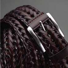 Wide Braided Belt, Genuine Leather, Unisex, With Iron Alloy Buckle - 咖啡棕 - 查看 2