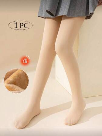 1 Pc Of Girls' Tights For Winter Wear With Added Fleece Insulation, Kid's Tights, Thick Flesh Colored Pantyhose