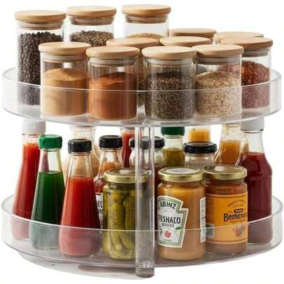 Lazy Susan 2 Tier Organizer Turntable Organization Cabinet, Rotating Spice Rack Kitchen, Pantry, Bathroom, Vanity Countertop, Under Sink Organizing 9.25in - 1Pack