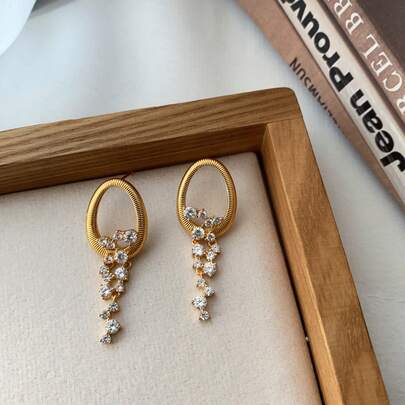 一对立方氧化锆耳环，复古宫廷风格，闪亮奢华时尚耳环