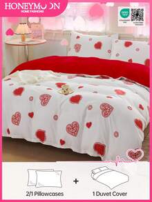2/3pcs Valentine's Day Duvet Cover Set, 1pc Duvet Cover With 1/2pcs Pillowcase, Soft And Breathable, Chic Lovely Decorative Bed Sprea Bed Cover For Bedroom Dorm Essentials, Good Gift For Lover, Machine Washable, Oeko-Tex Certified