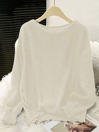 秋冬女款纯色船领长袖针织套头衫