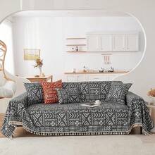 Large Sofa Cover Chenille Couch Cover 2 Cushion Couch, Modern Beige Khaki Striped Washable Sectional Sofa Protector With Tassel 71X118, Sofa Covers 2025 - 9# Boho Geometry Black - View 5