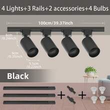 6件套轨道灯套装，黑/白嵌入式筒灯，GU10灯座，可更换GU10灯泡，冷白光/中性白光/暖白光，LED吸顶灯，吸顶射灯，吸顶轨道射灯，专业商业照明灯具，包含轨道和配件，适用于卧室、客厅、厨房、展厅、商场、酒店等场所。 - GU10軌道燈套裝 - 查看 13