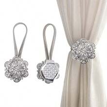 QY- Alzapaños Magnéticos de Cristal para Cortina Clips de Flores para Sala de Estar y Dormitorio 2 uds. -6194 - Plateado - Ver 2