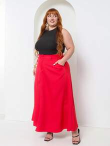 Plus Size Tailored Flared Skirt - Red - View 3
