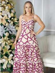 VESTIDO SERENA LONGO COM BOLINHAS NAS ALÇAS VESTE DO 36 AO 40