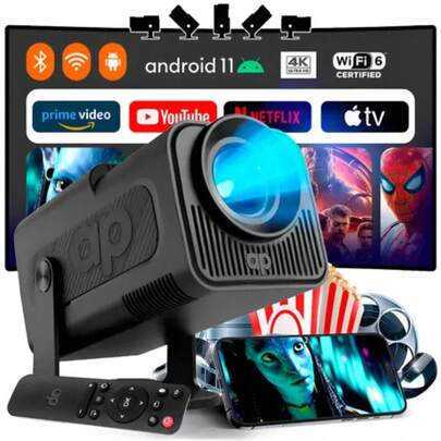 Projetor Portatil Lançamento Hy320 4K Cinema em Casa Até 200 Polegadas Android Wi-Fi Full HD Filmes Reuniaoes Tv Box Vidio Game TV Smart