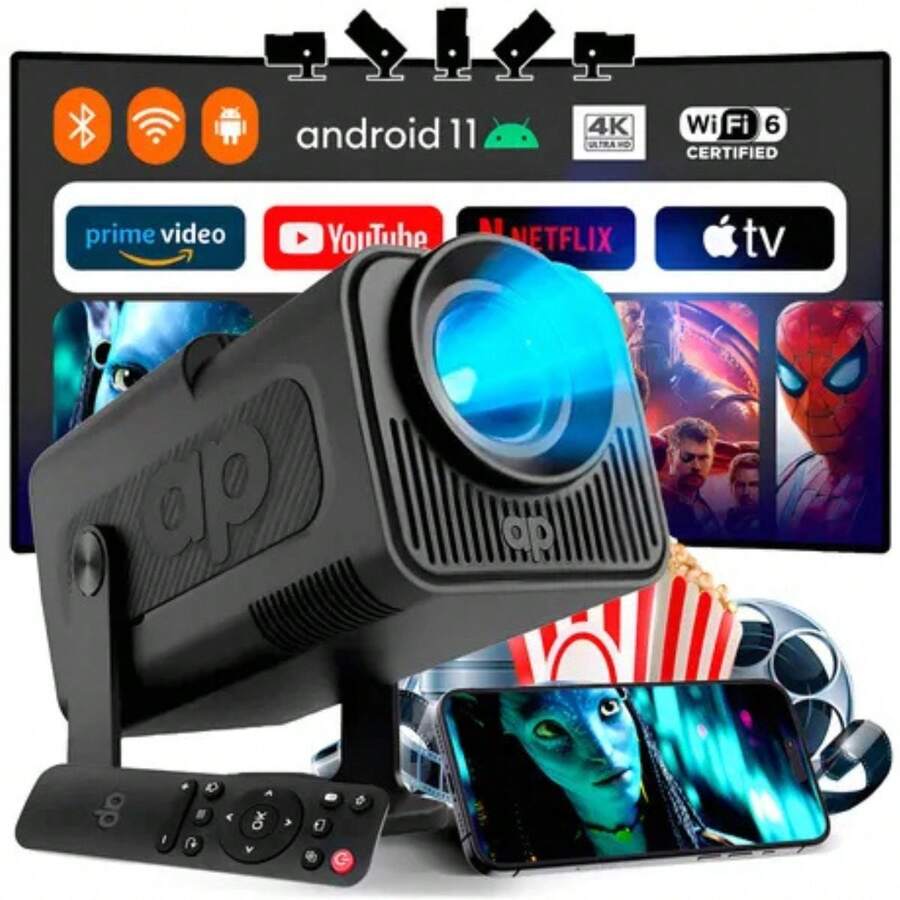 Portable Projector Launch Hy320 4K Home Cinema Up To 200 Inches Android Wi-Fi Full HD Movies Meetings TV Box Video Game Smart TV - 黑色 - 查看 1