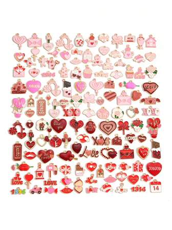 10/30/40pcs Oil-Dripping A Large Pink Valentine's Day Pendant Set Charm Alloy For Key Ring Bracelet Necklace Pendant DIY Handmade Jewelry Accessories Making W519