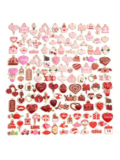 10/30/40pcs Oil-Dripping A Large Pink Valentine's Day Pendant Set Charm Alloy For Key Ring Bracelet Necklace Pendant DIY Handmade Jewelry Accessories Making W519