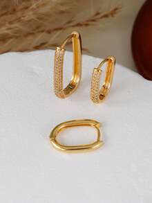 3pcs Minimalist Gold U-Shaped Earrings, Cubic Zirconia Copper Earrings - Yellow Gold - View 3