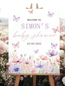 Customized Welcome Sign Party Decor Purple Butterfly Floral Design Birthday Welcome Event Sign Plaque Decorative Sign Personalized Gift For New Parents - Multicolor - View 5