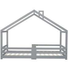 Hydraulic Storage Bed With LED Lighting, Padded Double Bed Frame 140x200cm, Functional Bed, White (With Remote Control) - Gray + Solid Wood - View 6